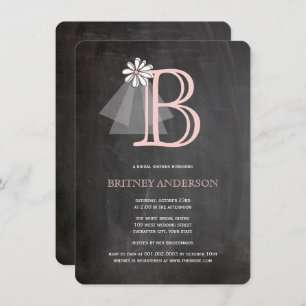 Chalkboard Bride's Veil Monogram Brautparty Einladung