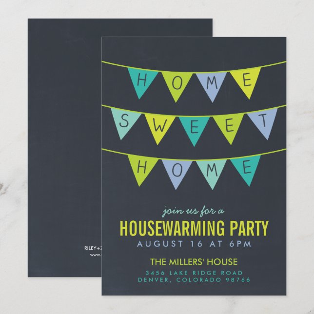 Chalkboard Bunting Housewarming Party Einladung (Vorne/Hinten)
