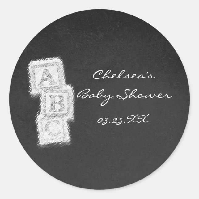 Chalkboard Chalk Baby Shower Blocks Bevorzugen Auf Runder Aufkleber (Vorderseite)