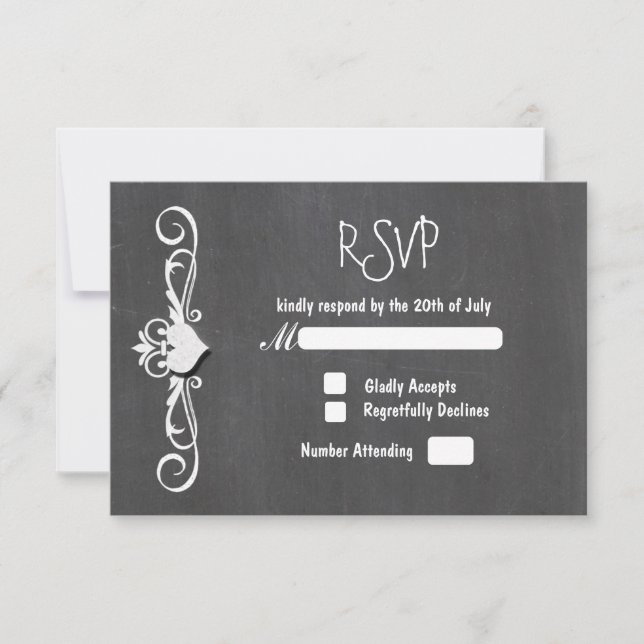 Chalkboard Chalk HeartWedding RSVP Karte Einladung (Vorderseite)