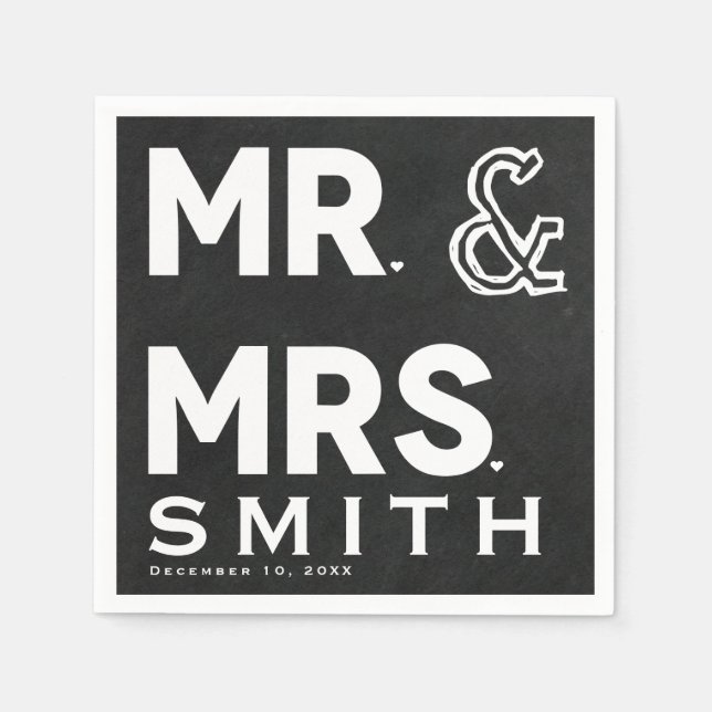 Chalkboard Chalk Herr & Mrs. Wedding Verlobung Serviette (Vorderseite)