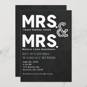 Chalkboard Chalk Mrs. & Mrs. Wedding Verlobung Einladung