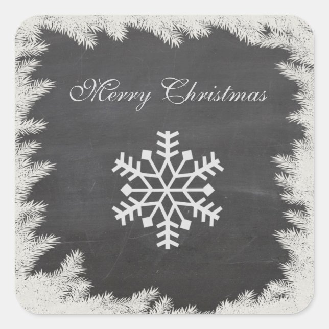 Chalkboard chic Feiertag Weihnachtsschneeflocke Wi Quadratischer Aufkleber (Vorderseite)