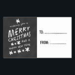 CHALKBOARD CHRISTMAS HOLIDAY GIFT LABELS RECHTECKIGER AUFKLEBER<br><div class="desc">CHALKBOARD CHRISTMAS FERIENLABELS. Spaß Kreide Schriftart verwendet auf einem schwarzen Chalkboard-Effekt Hintergrund. Wir wünschen Ihnen frohe Weihnachten und ein glückliches neues Jahr. Elke Clarke© für Monogram Gallery. Für ein anderes Sprichwort kontaktieren Sie bitte das Geschäft. Elke Clarke©</div>