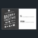 CHALKBOARD CHRISTMAS HOLIDAY GIFT LABELS RECHTECKIGER AUFKLEBER<br><div class="desc">CHALKBOARD CHRISTMAS FERIENLABELS. Spaß Kreide Schriftart verwendet auf einem schwarzen Chalkboard-Effekt Hintergrund. Wir wünschen Ihnen frohe Weihnachten und ein glückliches neues Jahr. Elke Clarke© für Monogram Gallery. Für ein anderes Sprichwort kontaktieren Sie bitte das Geschäft. Elke Clarke©</div>