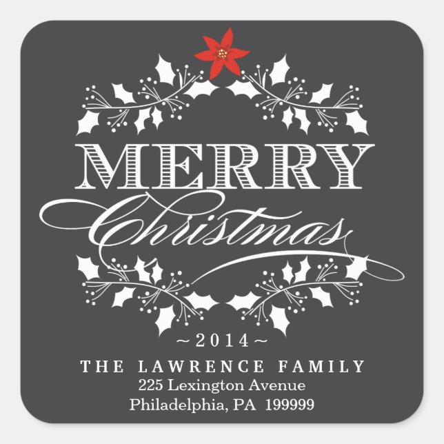 Chalkboard Christmas Holly Wreath Address Stickers (Vorderseite)