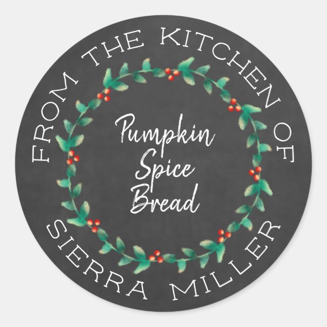 Chalkboard Christmas Holly Wreath Kitchen Leckerei Runder Aufkleber (Vorderseite)
