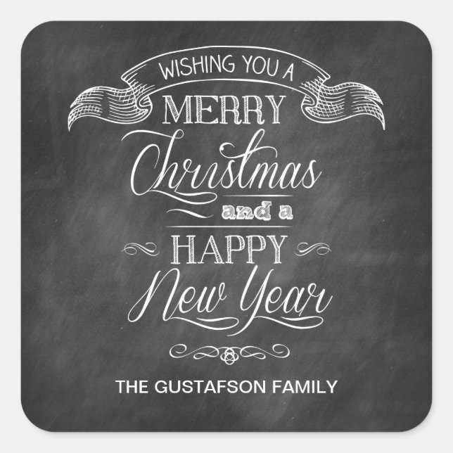 Chalkboard Christmas Wish Quadratischer Aufkleber (Vorderseite)