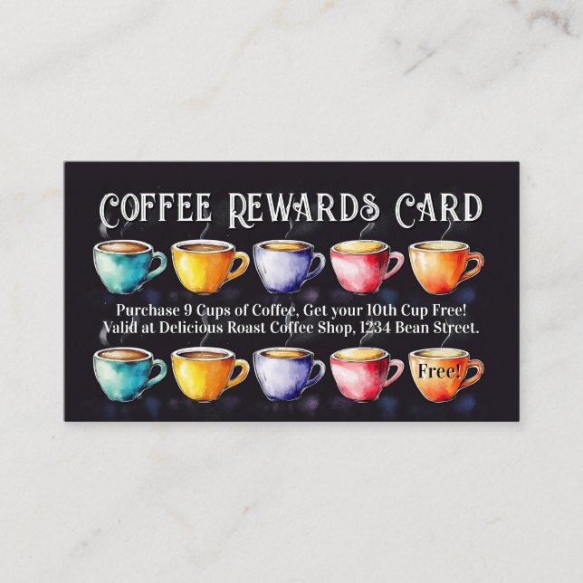 Chalkboard Coffee Shop Rewards Loyalty Punch Card Visitenkarte (Vorderseite)