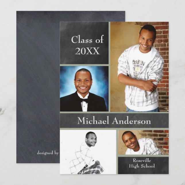 Chalkboard Collage Basketball - Grad Announcement Einladung (Vorne/Hinten)