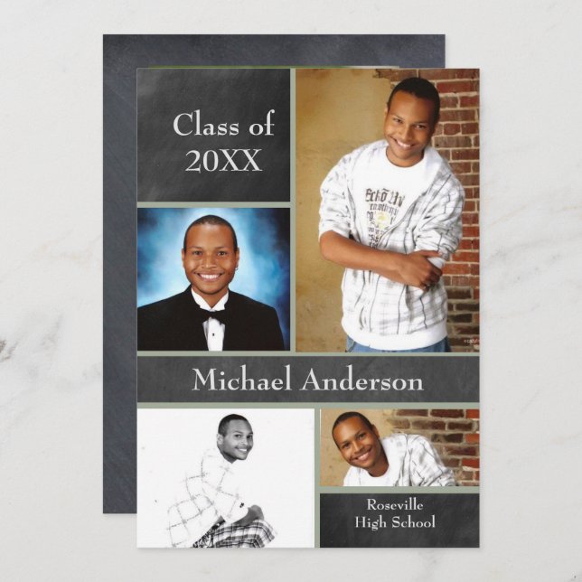 Chalkboard Collage Football - Grad Ankündigung (Vorne/Hinten)