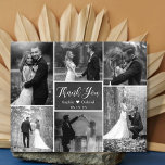 Chalkboard Collage Wedding Danke Karte<br><div class="desc">Budget Moderne, rustikale Chalkboard Hand Lettered Script Schwarz und Weiß 6 Multi Foto Collage Hochzeit danke Ihnen Foto Cards billig. Stilvolle Hochzeit danke Ihnen Karte Vorlage mit sechs (6) Foto auf der Vorderseite (verwendet Schwarz-weiß Filter) und ein (1) Foto auf der Rückseite. Mit dem Text "danke" in einer Wirblen Hand...</div>