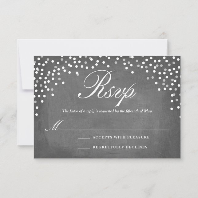 Chalkboard Confetti Dots UAWG RSVP Karte (Vorderseite)