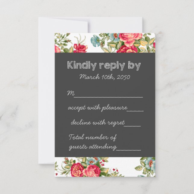 Chalkboard Country Chintz Wedding RSVP (Vorderseite)