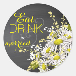 Chalkboard Daisy Rustic Wedding Geschenketikett Runder Aufkleber