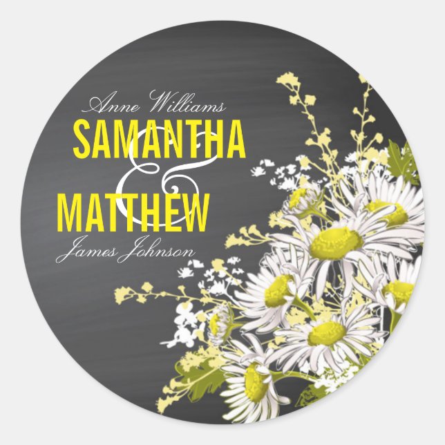 Chalkboard Daisy Rustic Wedding Geschenketikett Runder Aufkleber (Vorderseite)