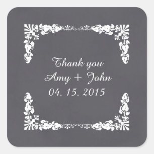 Chalkboard Damask favorit Tags Save the Date Deko3 Quadratischer Aufkleber