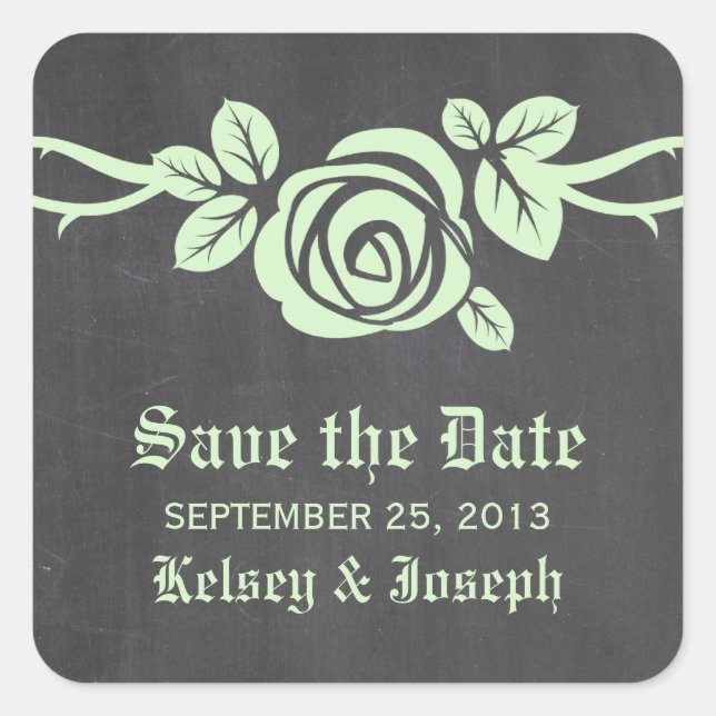 Chalkboard der grünen Rose Save the Date Aufkleber (Vorderseite)