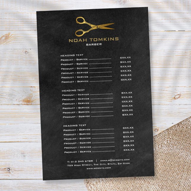 Chalkboard des Barberservice-Menüs der Goldschere Flyer (Gold Scissors Barber Service Menu Chalkboard Flyer)