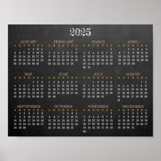 Chalkboard Design 2025 Calendar Poster (Vorne)