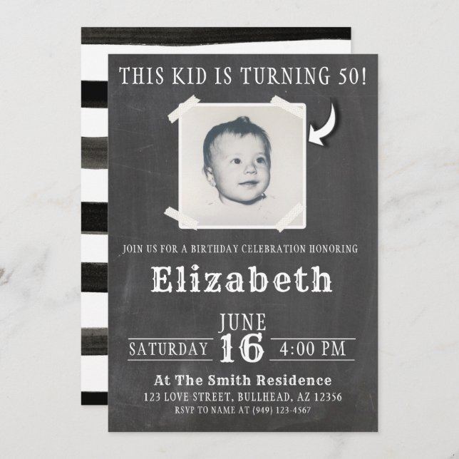 Chalkboard Dieses Kind macht Erwachsenen Foto einl Einladung (Vorne/Hinten)