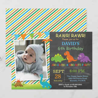 Chalkboard Dinosaur Birthday Invitation Dino Party Einladung