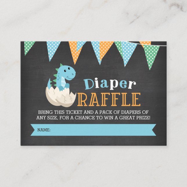 Chalkboard Dinosaur Boy Diaper Raffle Ticket Begleitkarte (Vorderseite)