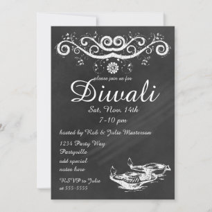 Chalkboard Diwali mit Deepas und Lotus Einladung