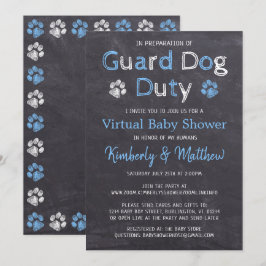 Chalkboard Dog Blue Boy Virtual Baby Dusche Einladung