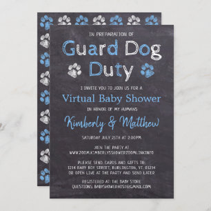 Chalkboard Dog Blue Boy Virtual Baby Dusche Einladung