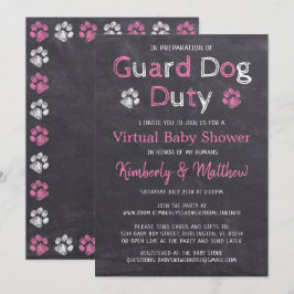 Chalkboard Dog Pink Girl Virtual Baby Dusche Einladung