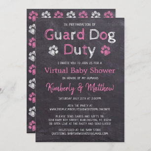 Chalkboard Dog Pink Girl Virtual Baby Dusche Einladung