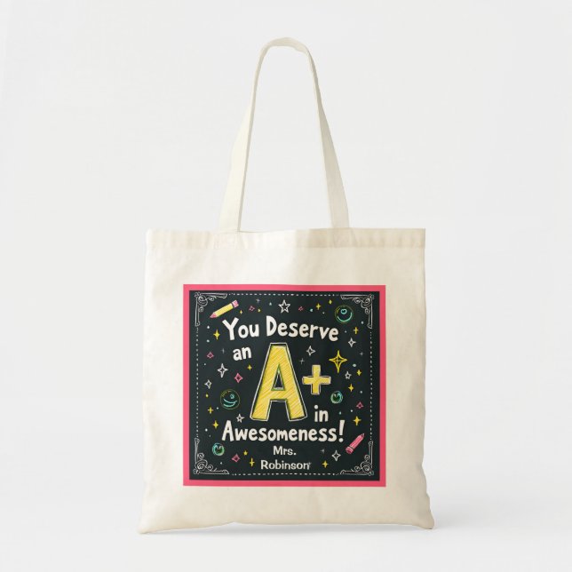 Chalkboard Doodle Tote Bag - A+ in Wahnsinn! Tragetasche (Vorne)