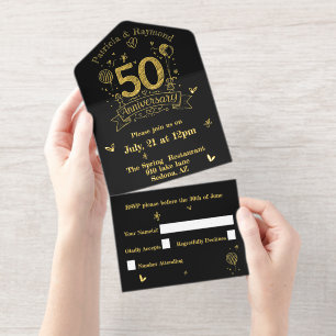 Chalkboard Doodles 50 Jahre Gold All-in-One-Einladung