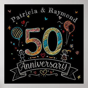 Chalkboard Doodles 50 Jahre Personalisiert Poster
