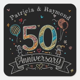 Chalkboard Doodles 50 Jahre Personalisiert Quadratischer Aufkleber