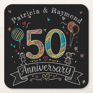Chalkboard Doodles 50 Jahre Personalisiert Rechteckiger Pappuntersetzer