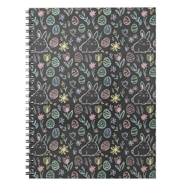 Chalkboard Easter Bunny Doodle Pattern Notizblock (Vorderseite)