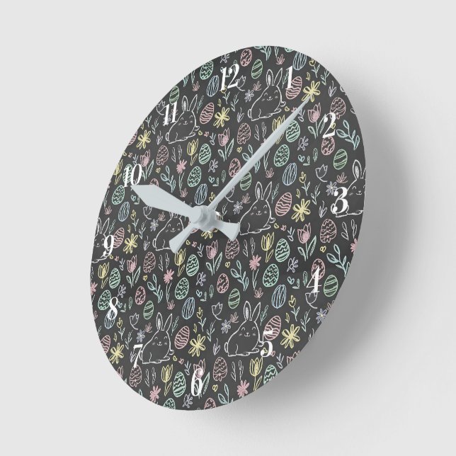 Chalkboard Easter Bunny Doodle Pattern Runde Wanduhr (Winkel)