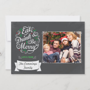 Chalkboard Eat Drink And Be Merry Holiday Card Feiertagskarte