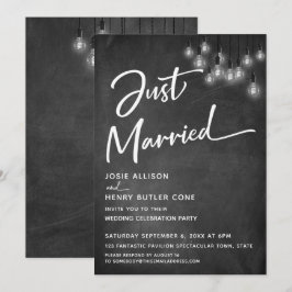 Chalkboard Edison Lights Modern Just Married Einladung