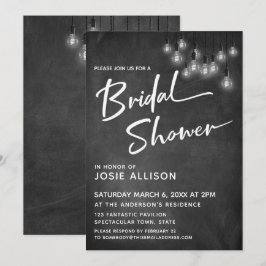 Chalkboard Edison Lights Modernes Brautparty Einladung