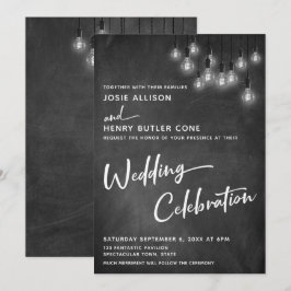 Chalkboard Edison Lights Wedding Einladung