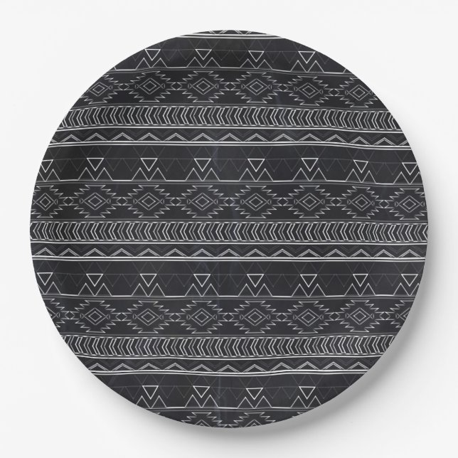 Chalkboard-Effekt Aztec Tribal Streifen Pappteller (Vorderseite)