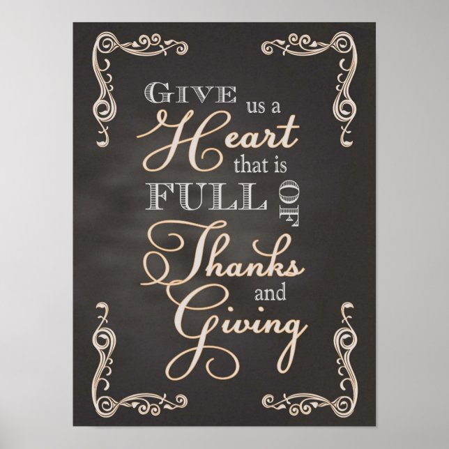 Chalkboard - Ein Herz des Dankes & des Geschenks Poster (Vorne)