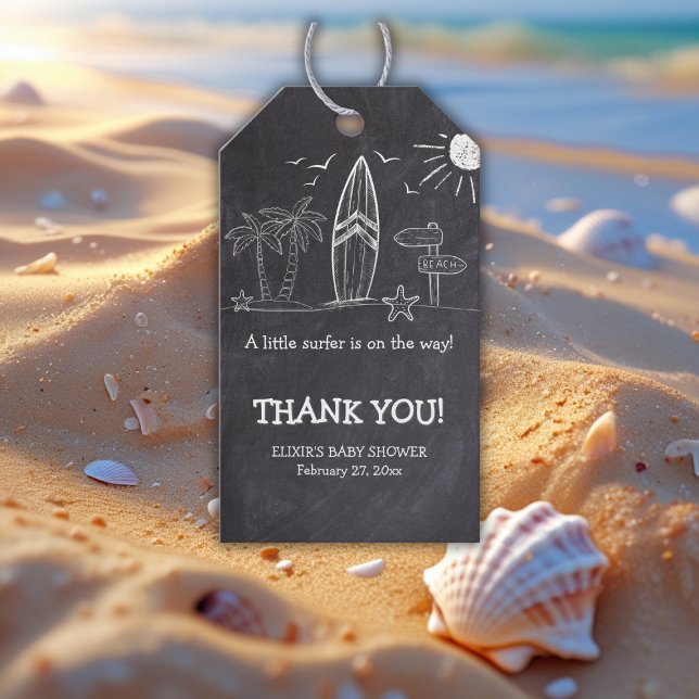 Chalkboard ein kleines Surfer Baby Dusche Geschenkanhänger (Von Creator hochgeladen)