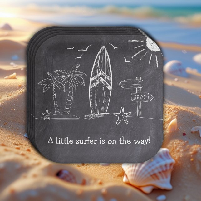 Chalkboard ein kleines Surfer Baby Dusche Pappteller (Von Creator hochgeladen)