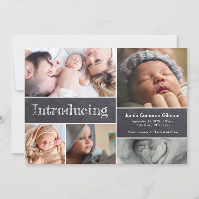 Chalkboard Einfache Einführung in Baby-Multiple-Fo Ankündigung (Vorderseite)