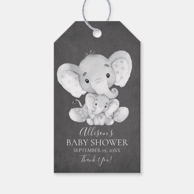 Chalkboard Elephant Baby Dusche Gefallen Geschenkm Geschenkanhänger (Vorderseite)