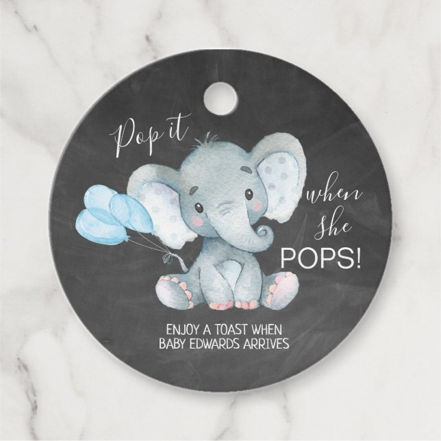 Chalkboard Elephant Baby Dusche Pop It Geschenkanhänger (Vorderseite)